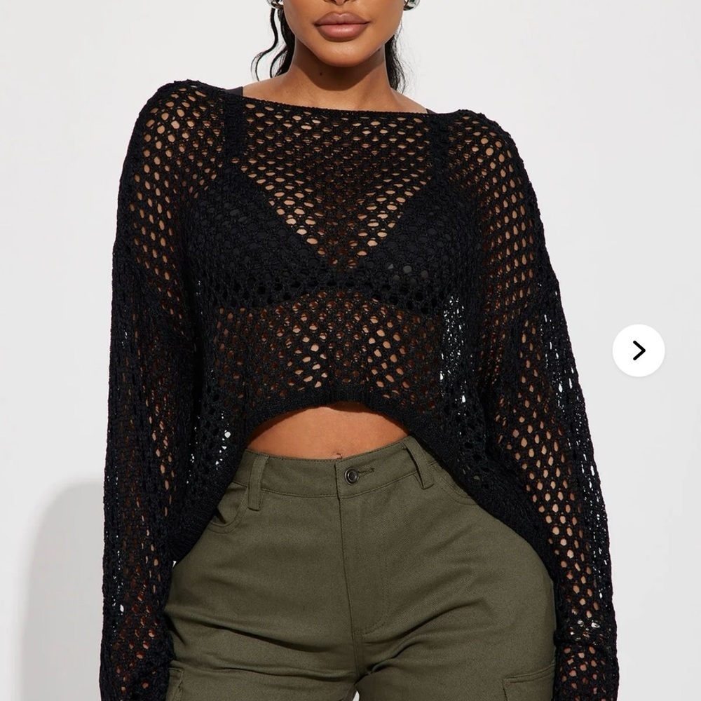 Black Crochet Knit Sweater